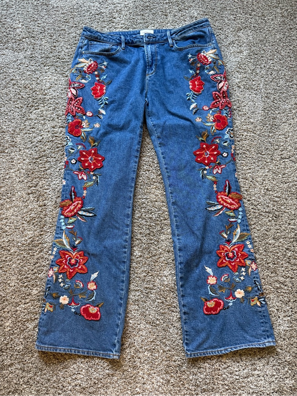 Driftwood Kelly Bootcut Embroidered Jeans Floral Size 32 Excellent Condition
